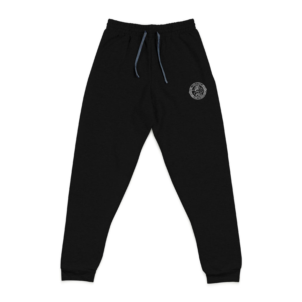 Embroidered Black Joggers — Minimal Circular Logo Sweatpants