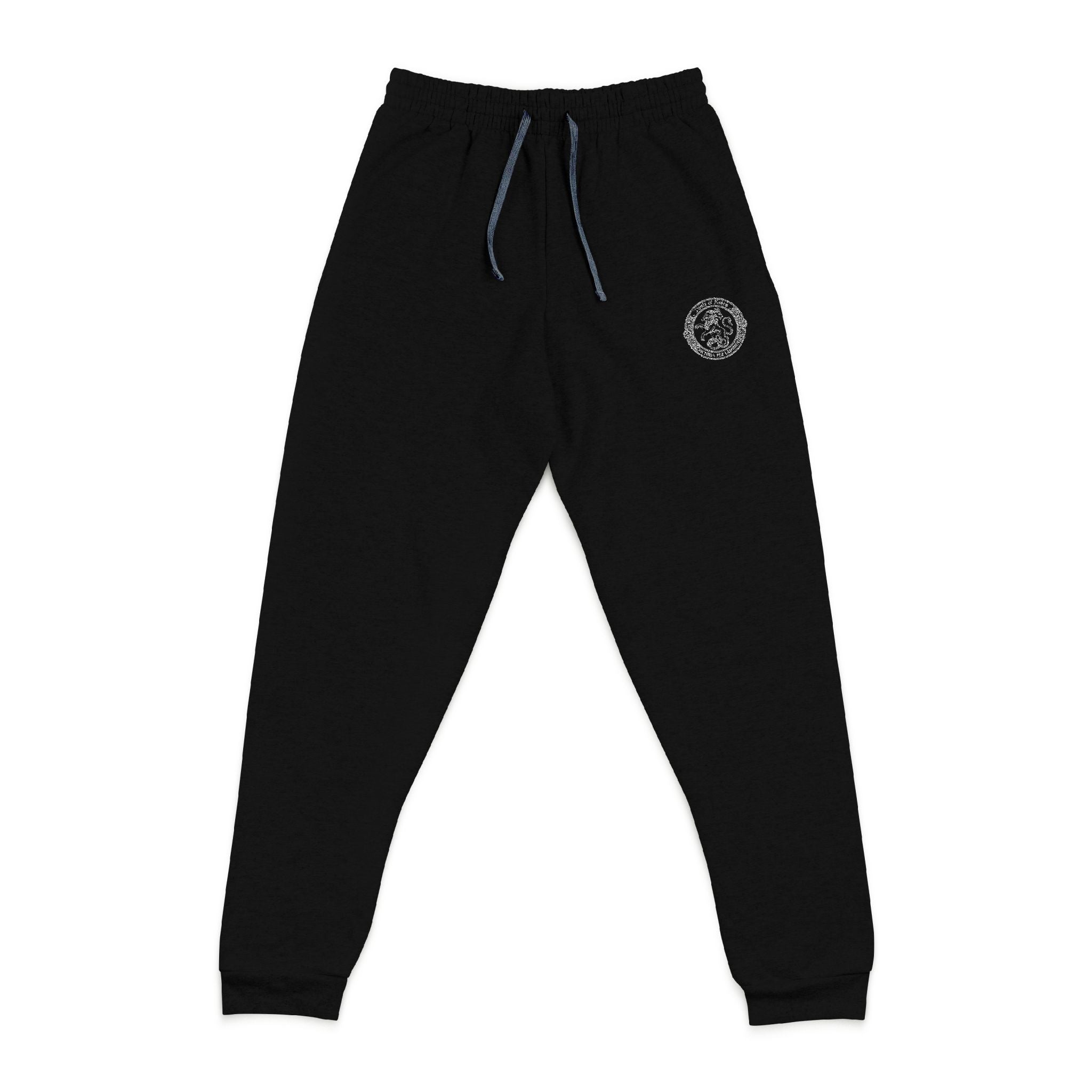 Embroidered Black Joggers — Minimal Circular Logo Sweatpants